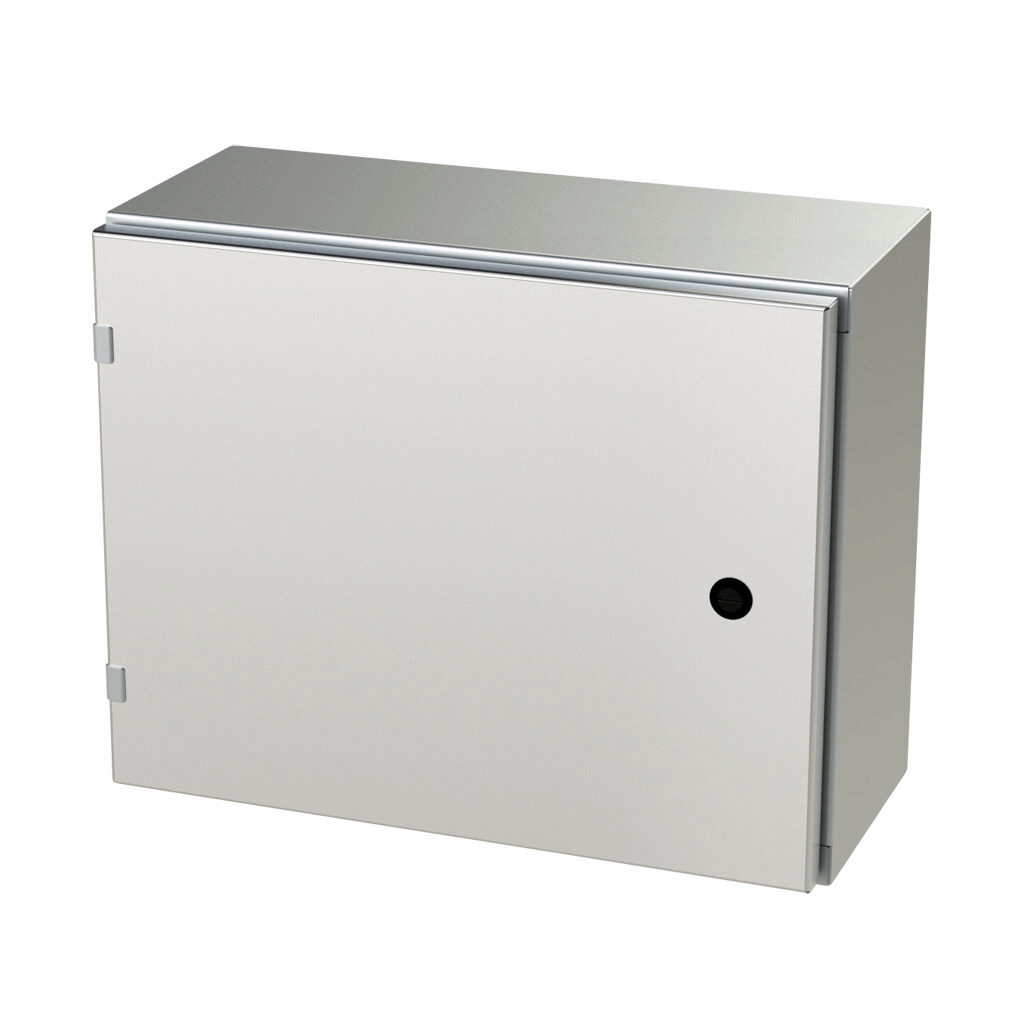 SCE-16EL2008SS6LP - Saginaw Enviroline series enclosure, NEMA 3R/4/4X/12/13, 16 x 20 x 8in (HxWxD), wall mount, 316L stainless steel, #4 brush finish, single-door, 1/4-turn semi-flush latch.