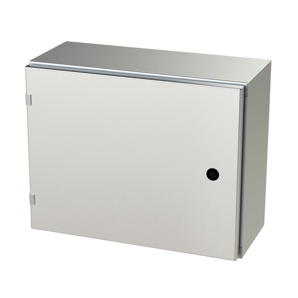 SCE-16EL2008SSLP - Saginaw Enviroline series enclosure, NEMA 3R/4/4X/12/13, 16 x 20 x 8in (HxWxD), wall mount, 304 stainless steel, #4 brush finish, single-door, 1/4-turn semi-flush latch.