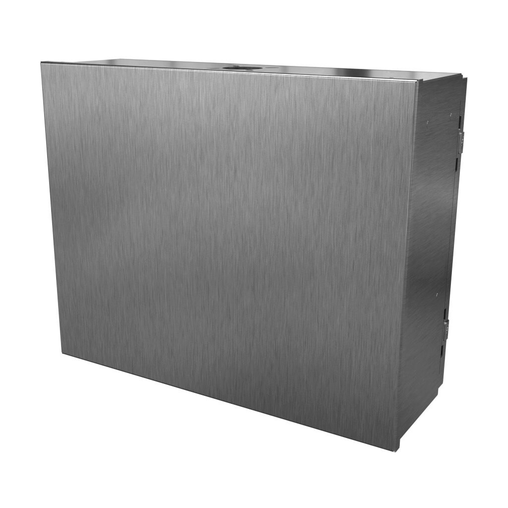 SCE-16HMI2006SSLP - Saginaw HMI Enclosure, NEMA 3R/4/4X/12/13, 16 x 20 x 6in (HxWxD), suspension or pedestal mount, dual access, 304 stainless steel, #4 brush finish, screw cover front, single door rear, 1/4-turn semi-flush latch.