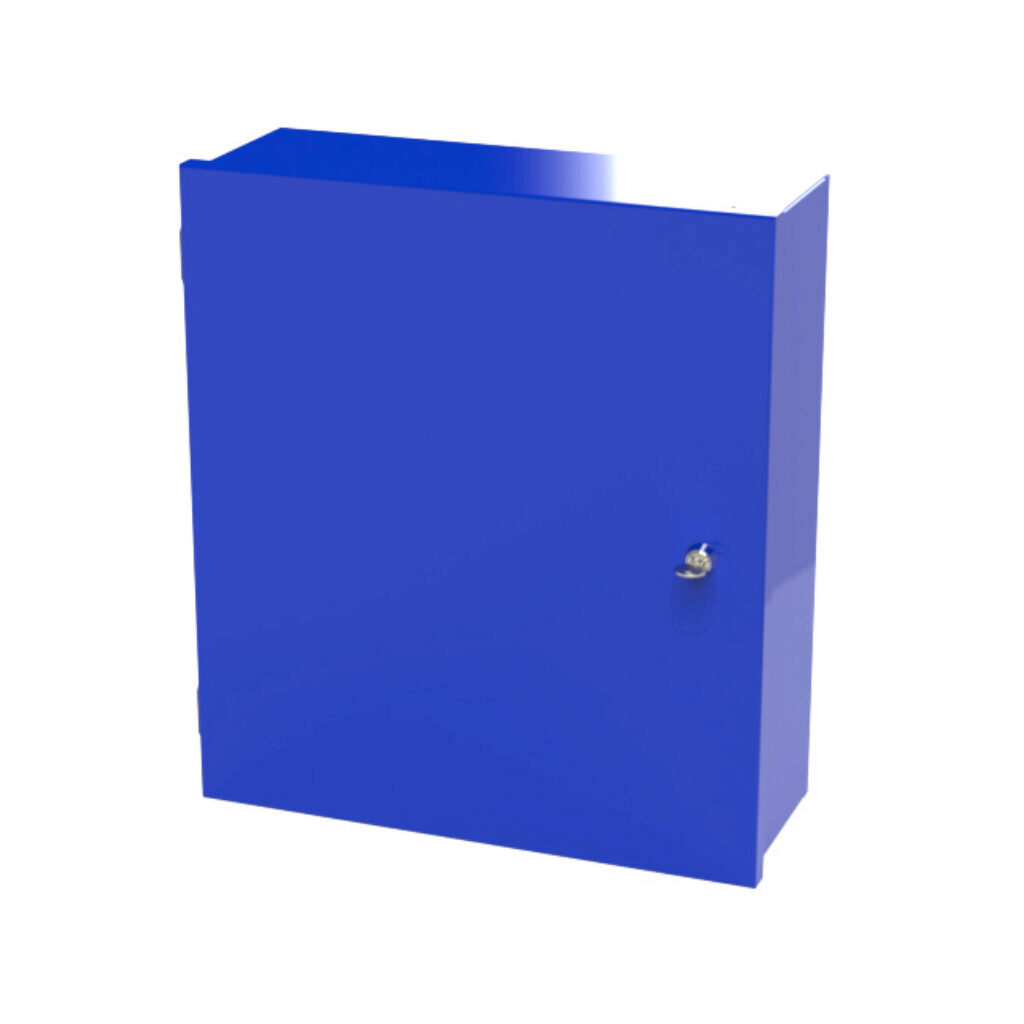 SCE-18N1606NK-B - Saginaw enclosure, NEMA 1, 18 x 16 x 6in (HxWxD), wall mount, with knockouts, carbon steel, precaution blue, powder coat finish, single-door, 1/4-turn semi-flush latch.