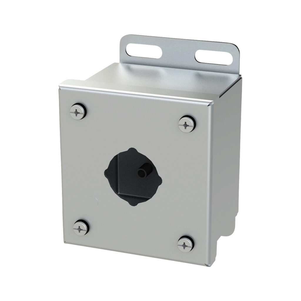 SCE-1PBSS - Saginaw pushbutton enclosure, 1 hole, 30mm, NEMA 4/4X/12/13, 4 x 4 x 3in (HxWxD), wall mount, 304 stainless steel, #4 brush finish, screw cover.