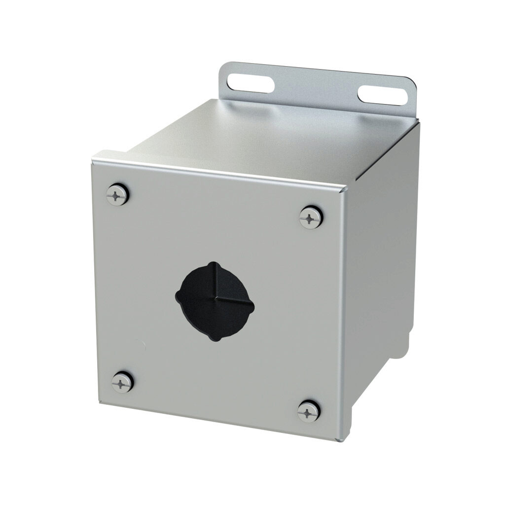 SCE-1PBXSS - Saginaw pushbutton enclosure, 1 hole, 30mm, NEMA 4/4X/12/13, 4 x 4 x 5in (HxWxD), wall mount, 304 stainless steel, #4 brush finish, screw cover.