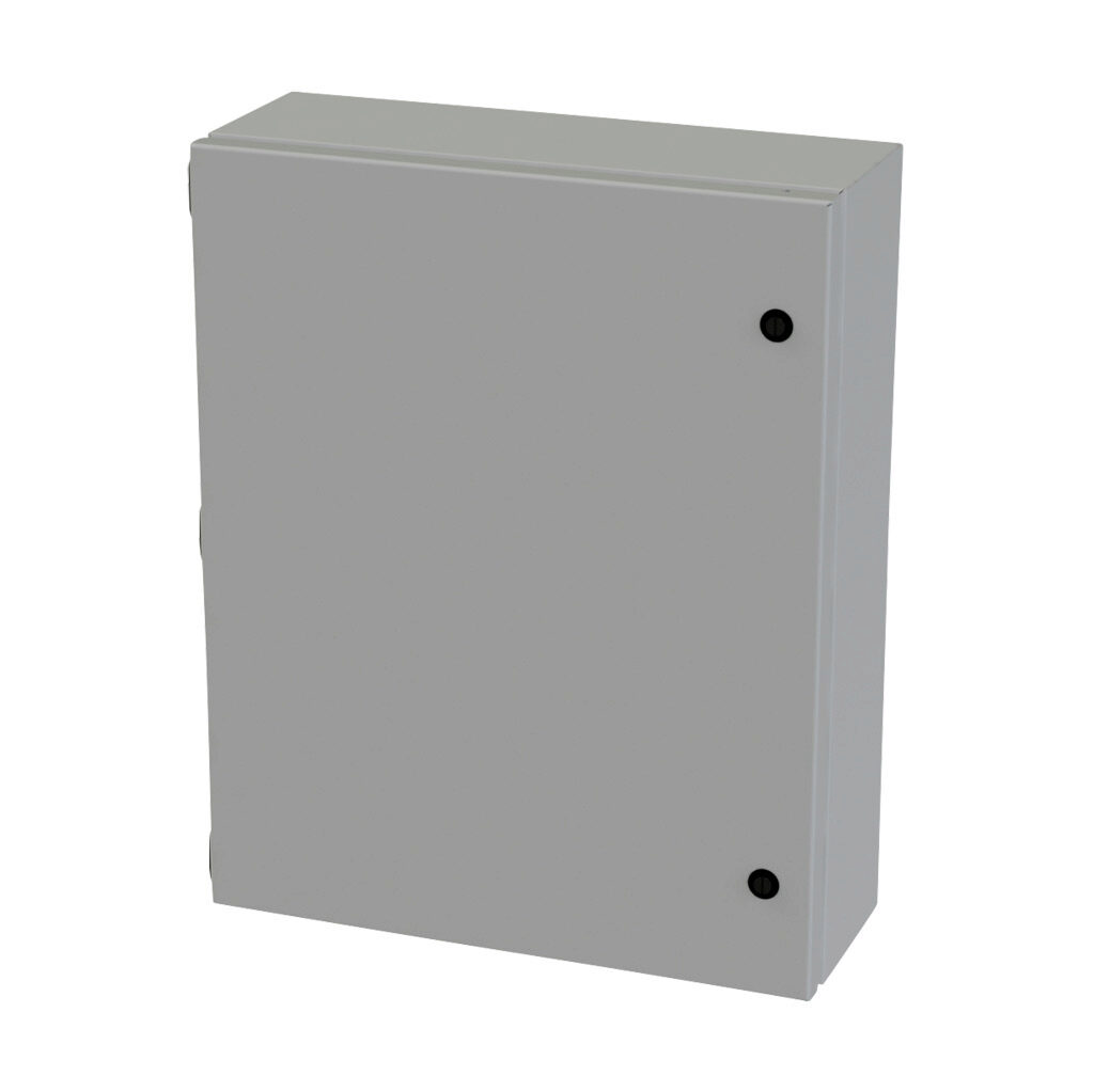 SCE-20166ELJ - Saginaw Enviroline Junction series enclosure, NEMA 3R/4/12/13, 20 x 16 x 6in (HxWxD), wall mount, carbon steel, ANSI 61 gray, powder coat finish, single-door, 1/4-turn semi-flush latch.