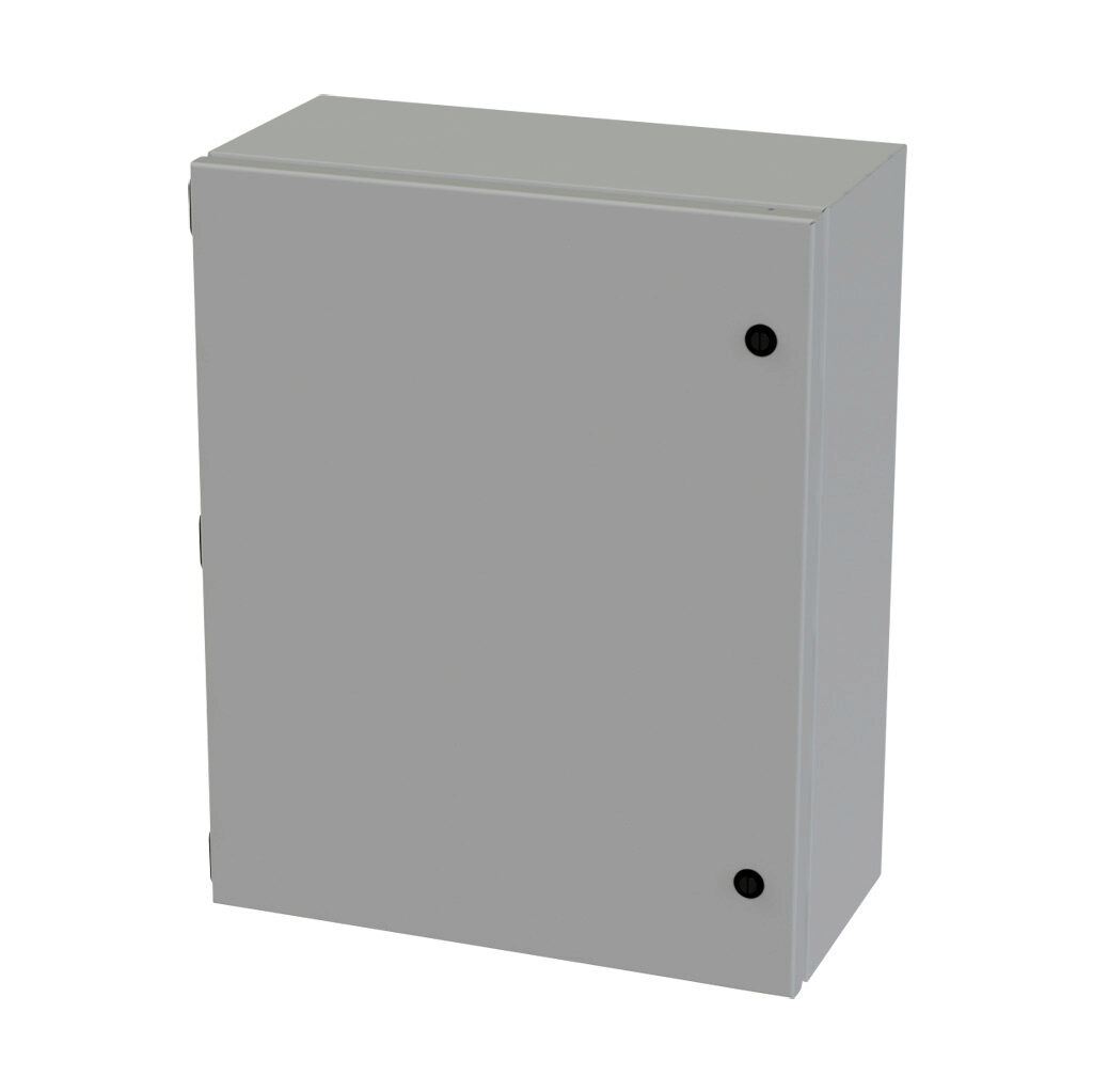 SCE-20168ELJ - Saginaw Enviroline Junction series enclosure, NEMA 3R/4/12/13, 20 x 16 x 8in (HxWxD), wall mount, carbon steel, ANSI 61 gray, powder coat finish, single-door, 1/4-turn semi-flush latch.