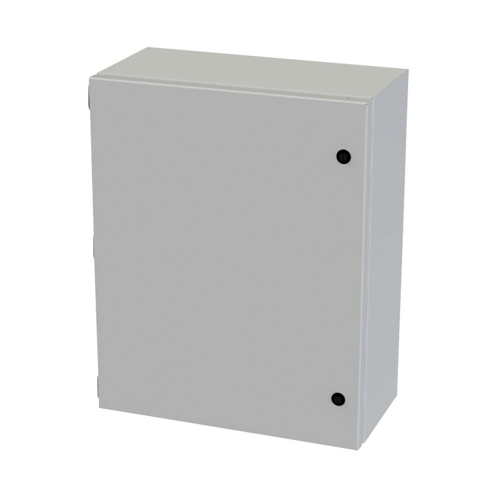 SCE-20168ELJLG - Saginaw Enviroline Junction series enclosure, NEMA 3R/4/12/13, 20 x 16 x 8in (HxWxD), wall mount, carbon steel, RAL 7035 light gray, powder coat finish, single-door, 1/4-turn semi-flush latch.