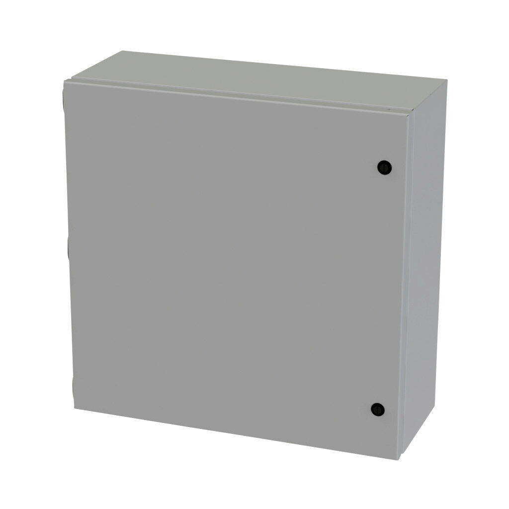 SCE-20208ELJ - Saginaw Enviroline Junction series enclosure, NEMA 3R/4/12/13, 20 x 20 x 8in (HxWxD), wall mount, carbon steel, ANSI 61 gray, powder coat finish, single-door, 1/4-turn semi-flush latch.