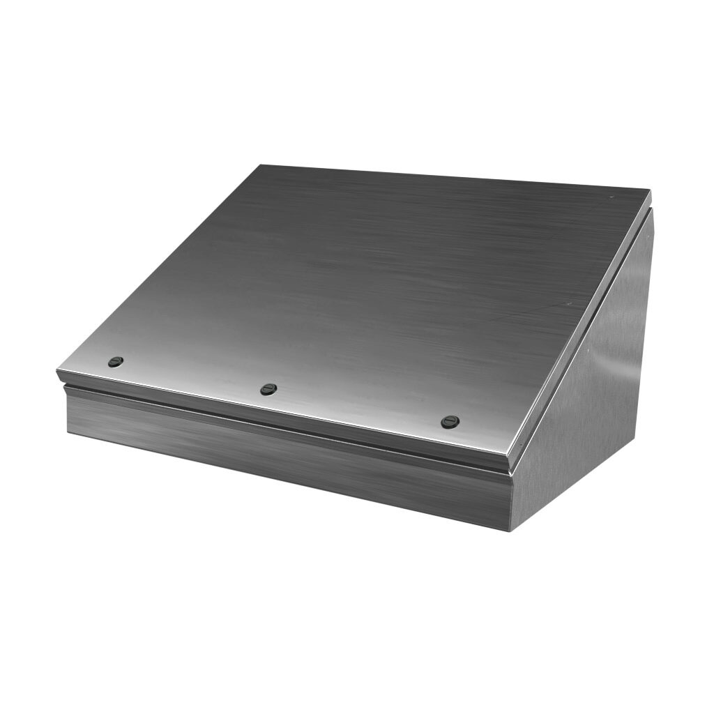 SCE-20C24ELJSS - Saginaw operator consolet, NEMA 3R/4/4X/12/13, 20 x 24 x 13in (HxWxD), desktop or pedestal mount, 304 stainless steel, #4 brush finish, single-door, 1/4-turn semi-flush latch.