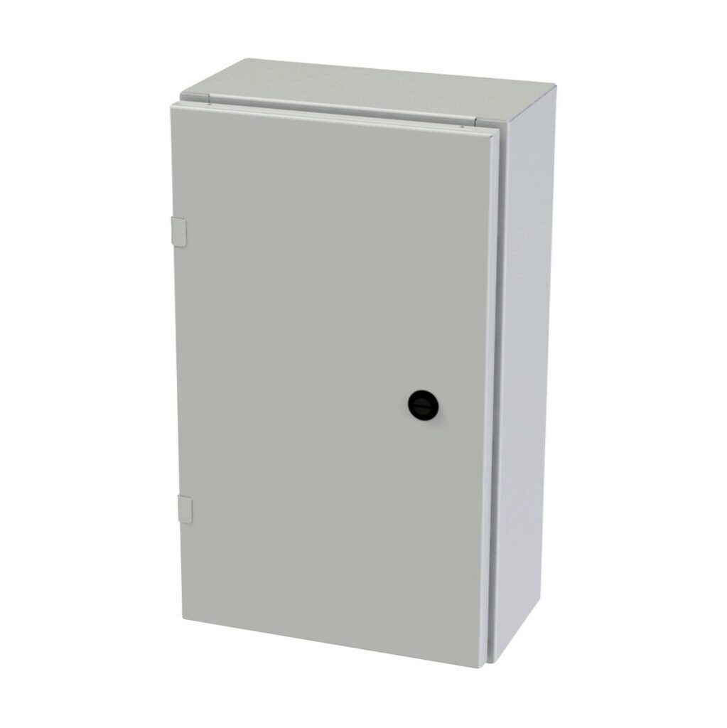 SCE-20EL1206LPLG - Saginaw Enviroline series enclosure, NEMA 3R/4/12/13, 20 x 12 x 6in (HxWxD), wall mount, carbon steel, RAL 7035 light gray, powder coat finish, single-door, 1/4-turn semi-flush latch.