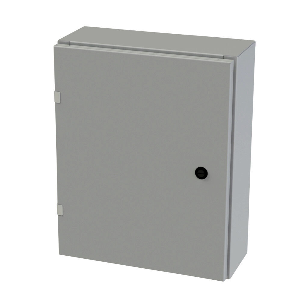 SCE-20EL1606LP - Saginaw Enviroline series enclosure, NEMA 3R/4/12/13, 20 x 16 x 6in (HxWxD), wall mount, carbon steel, ANSI 61 gray, powder coat finish, single-door, 1/4-turn semi-flush latch.