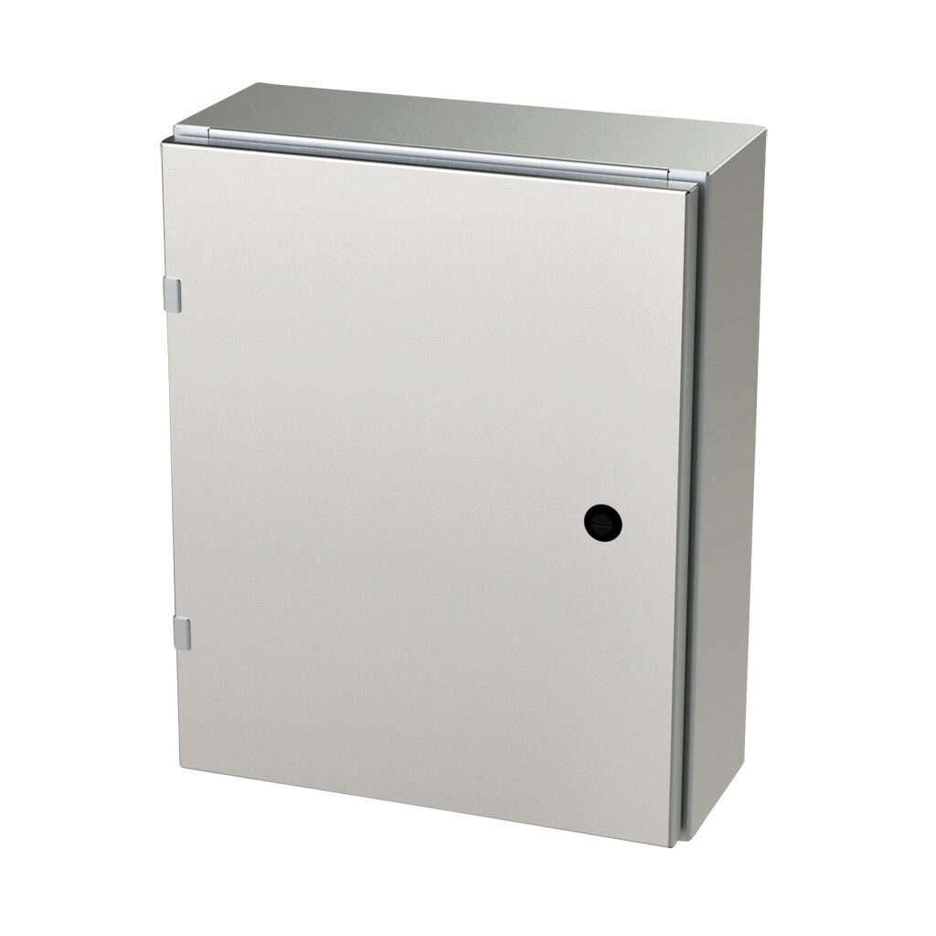 SCE-20EL1606SS6LP - Saginaw Enviroline series enclosure, NEMA 3R/4/4X/12/13, 20 x 16 x 6in (HxWxD), wall mount, 316L stainless steel, #4 brush finish, single-door, 1/4-turn semi-flush latch.