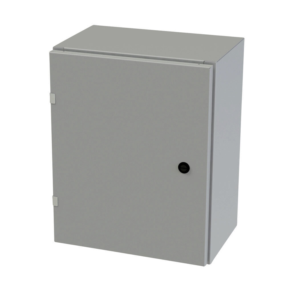 SCE-20EL1610LP - Saginaw Enviroline series enclosure, NEMA 3R/4/12/13, 20 x 16 x 10in (HxWxD), wall mount, carbon steel, ANSI 61 gray, powder coat finish, single-door, 1/4-turn semi-flush latch.