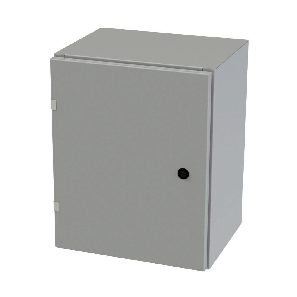 SCE-20EL1612LP - Saginaw Enviroline series enclosure, NEMA 3R/4/12/13, 20 x 16 x 12in (HxWxD), wall mount, carbon steel, ANSI 61 gray, powder coat finish, single-door, 1/4-turn semi-flush latch.