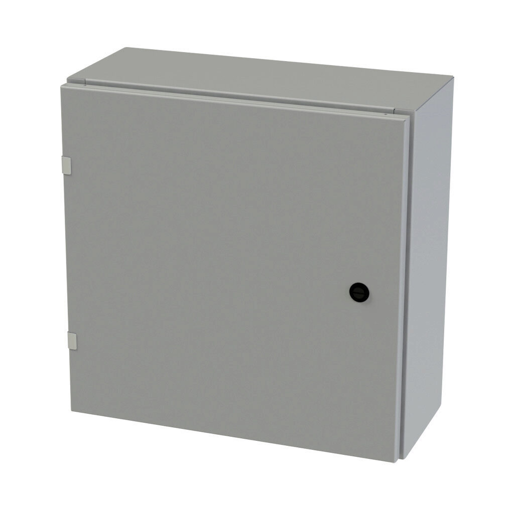SCE-20EL2008LP - Saginaw Enviroline series enclosure, NEMA 3R/4/12/13, 20 x 20 x 8in (HxWxD), wall mount, carbon steel, ANSI 61 gray, powder coat finish, single-door, 1/4-turn semi-flush latch.
