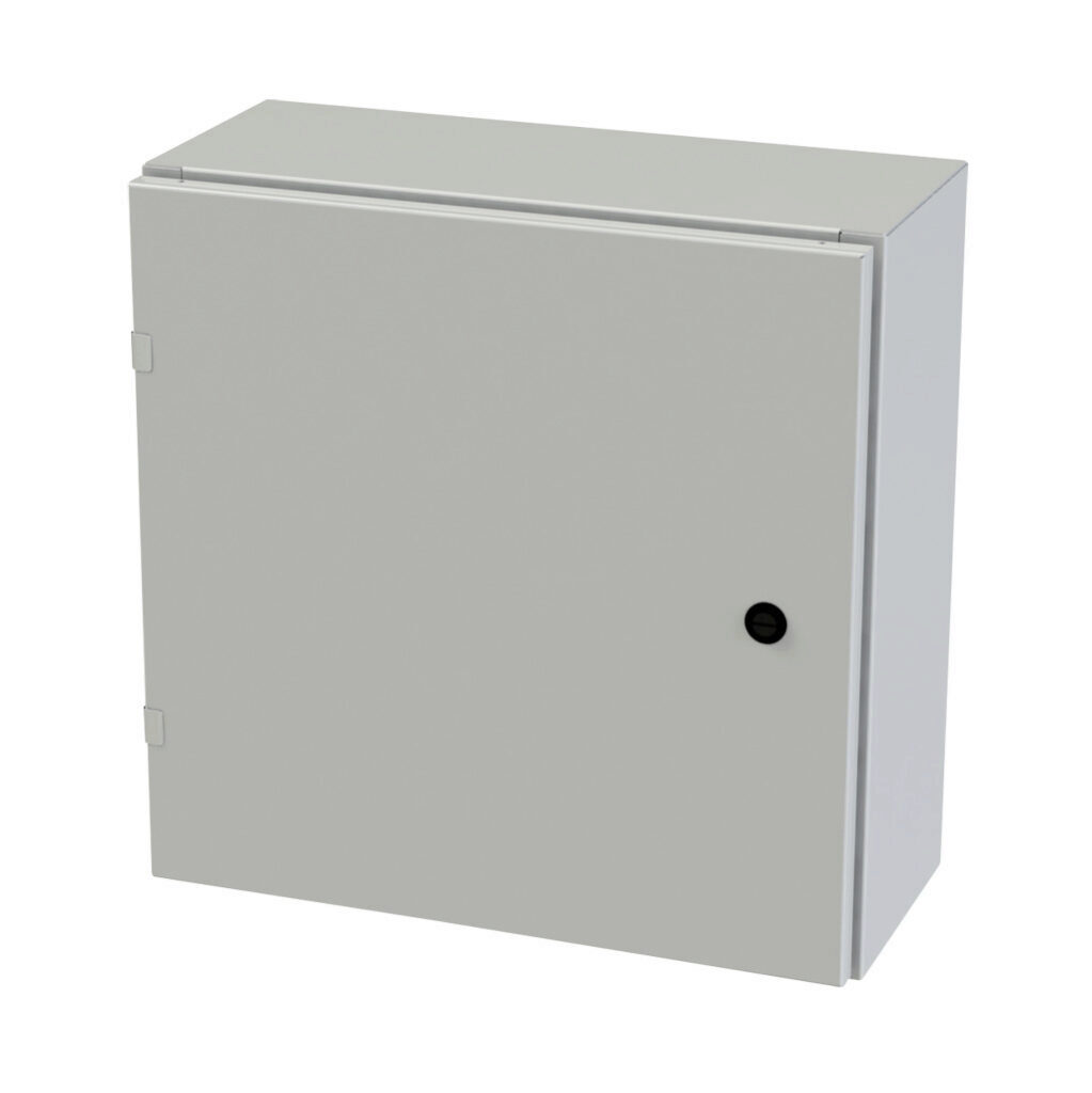 SCE-20EL2008LPLG - Saginaw Enviroline series enclosure, NEMA 3R/4/12/13, 20 x 20 x 8in (HxWxD), wall mount, carbon steel, RAL 7035 light gray, powder coat finish, single-door, 1/4-turn semi-flush latch.