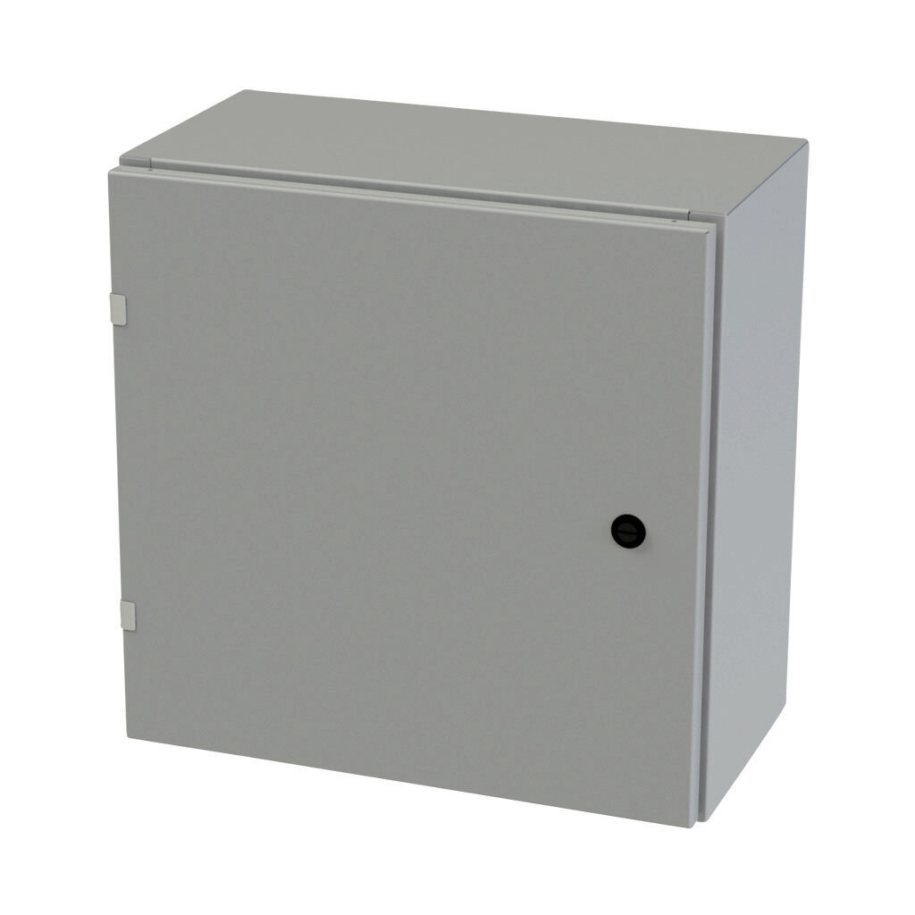 SCE-20EL2010LP - Saginaw Enviroline series enclosure, NEMA 3R/4/12/13, 20 x 20 x 10in (HxWxD), wall mount, carbon steel, ANSI 61 gray, powder coat finish, single-door, 1/4-turn semi-flush latch.