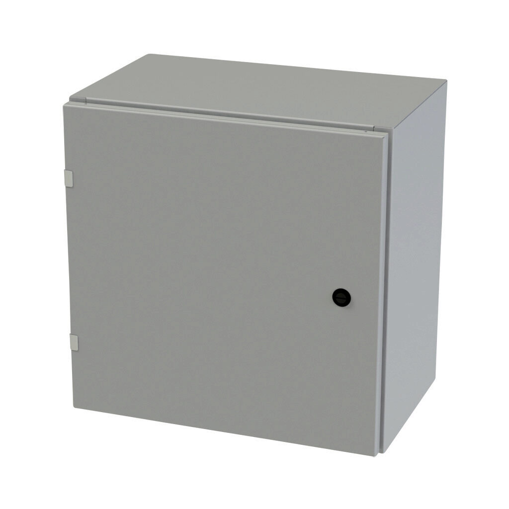 SCE-20EL2012LP - Saginaw Enviroline series enclosure, NEMA 3R/4/12/13, 20 x 20 x 12in (HxWxD), wall mount, carbon steel, ANSI 61 gray, powder coat finish, single-door, 1/4-turn semi-flush latch.