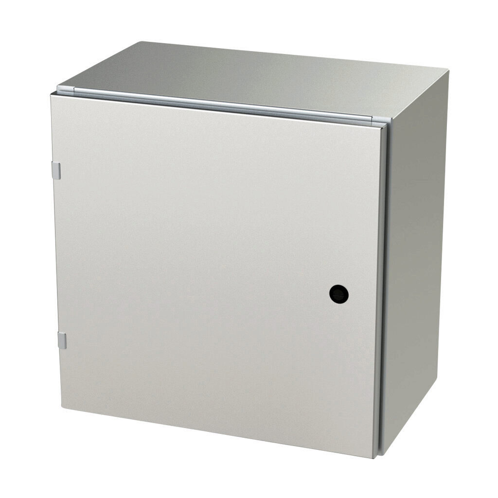 SCE-20EL2012SSLP - Saginaw Enviroline series enclosure, NEMA 3R/4/4X/12/13, 20 x 20 x 12in (HxWxD), wall mount, 304 stainless steel, #4 brush finish, single-door, 1/4-turn semi-flush latch.