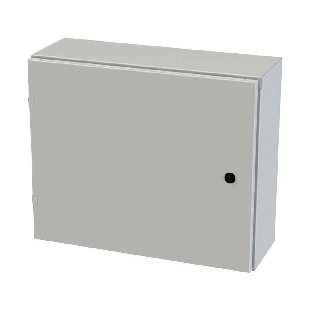 SCE-20EL2408LPLG - Saginaw Enviroline series enclosure, NEMA 3R/4/12/13, 20 x 24 x 8in (HxWxD), wall mount, carbon steel, RAL 7035 light gray, powder coat finish, single-door, 1/4-turn semi-flush latch.