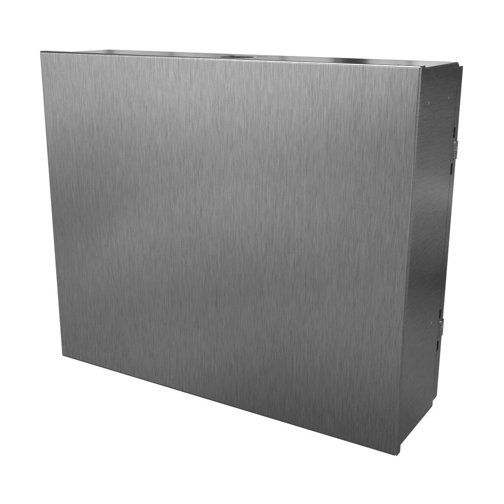 SCE-20HMI2406SSLP - Saginaw HMI Enclosure, NEMA 3R/4/4X/12/13, 20 x 24 x 6in (HxWxD), suspension or pedestal mount, dual access, 304 stainless steel, #4 brush finish, screw cover front, single door rear, 1/4-turn semi-flush latch.
