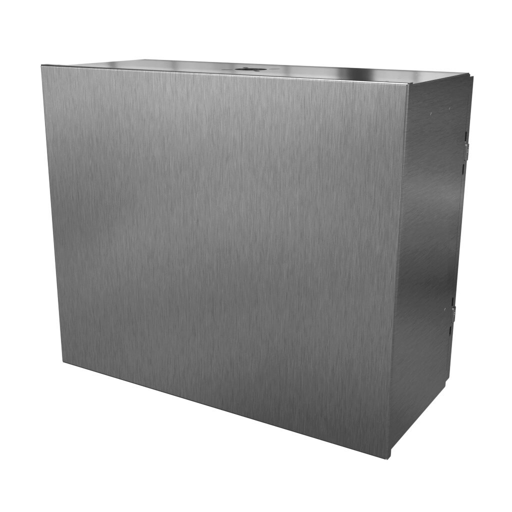 SCE-20HMI2410SSLP - Saginaw HMI Enclosure, NEMA 3R/4/4X/12/13, 20 x 24 x 10in (HxWxD), suspension or pedestal mount, dual access, 304 stainless steel, #4 brush finish, screw cover front, single door rear, 1/4-turn semi-flush latch.