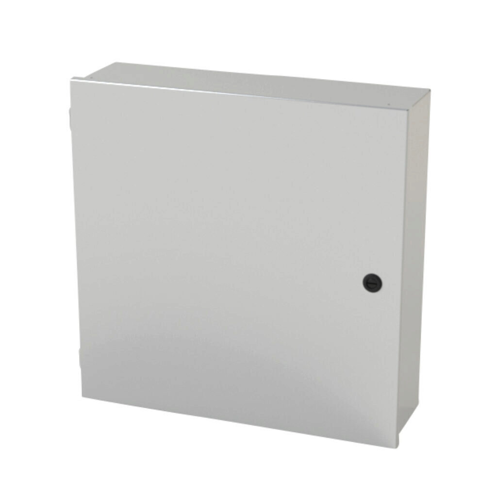 SCE-20N2006LP - Saginaw enclosure, NEMA 1, 20 x 20 x 6in (HxWxD), wall mount, carbon steel, ANSI 61 gray, powder coat finish, single-door, 1/4-turn semi-flush latch.