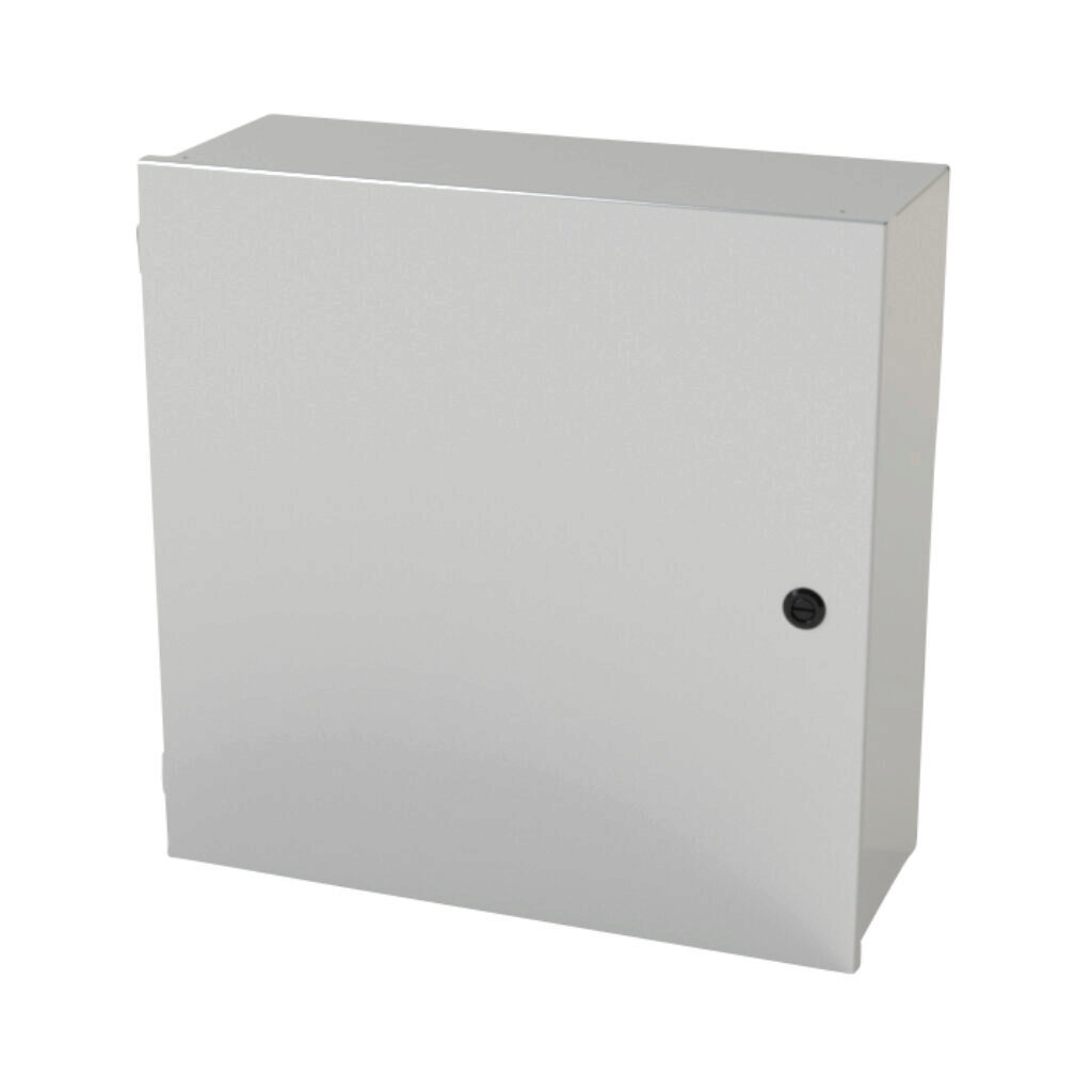 SCE-20N2008LP - Saginaw enclosure, NEMA 1, 20 x 20 x 8in (HxWxD), wall mount, carbon steel, ANSI 61 gray, powder coat finish, single-door, 1/4-turn semi-flush latch.