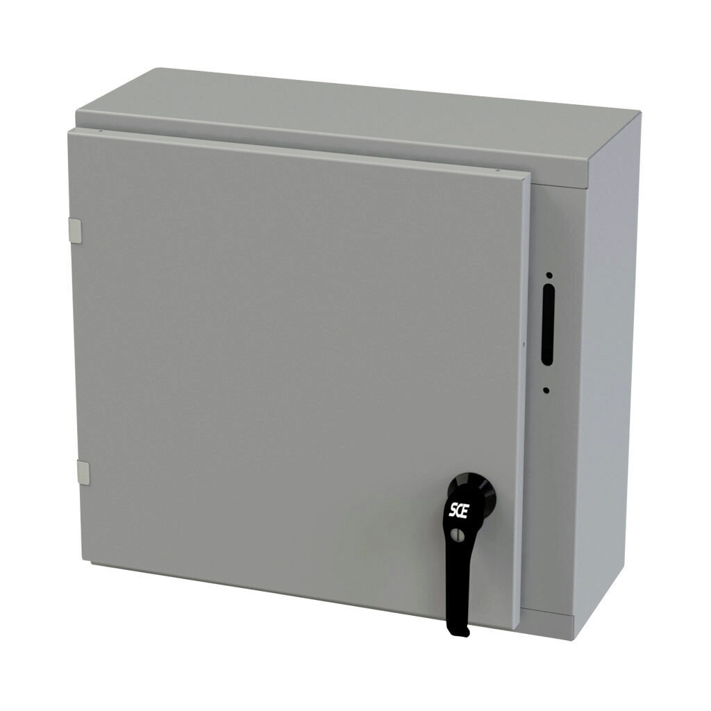 SCE-20XEL2108LP - Saginaw Enviroline series disconnect enclosure, NEMA 3R/4/12/13, right flange, 20 x 21 x 8in (HxWxD), wall mount, carbon steel, ANSI 61 gray, powder coat finish, single-door, 2-point padlocking handle, purchase subpanel separately.