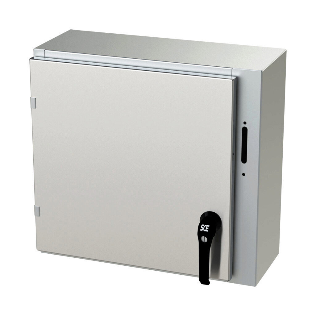 SCE-20XEL2108SS6LP - Saginaw Enviroline series disconnect enclosure, NEMA 3R/4/4X/12/13, right flange, 20 x 21 x 8in (HxWxD), wall mount, 316L stainless steel, #4 brush finish, single-door, 2-point padlocking handle, purchase subpanel separately.