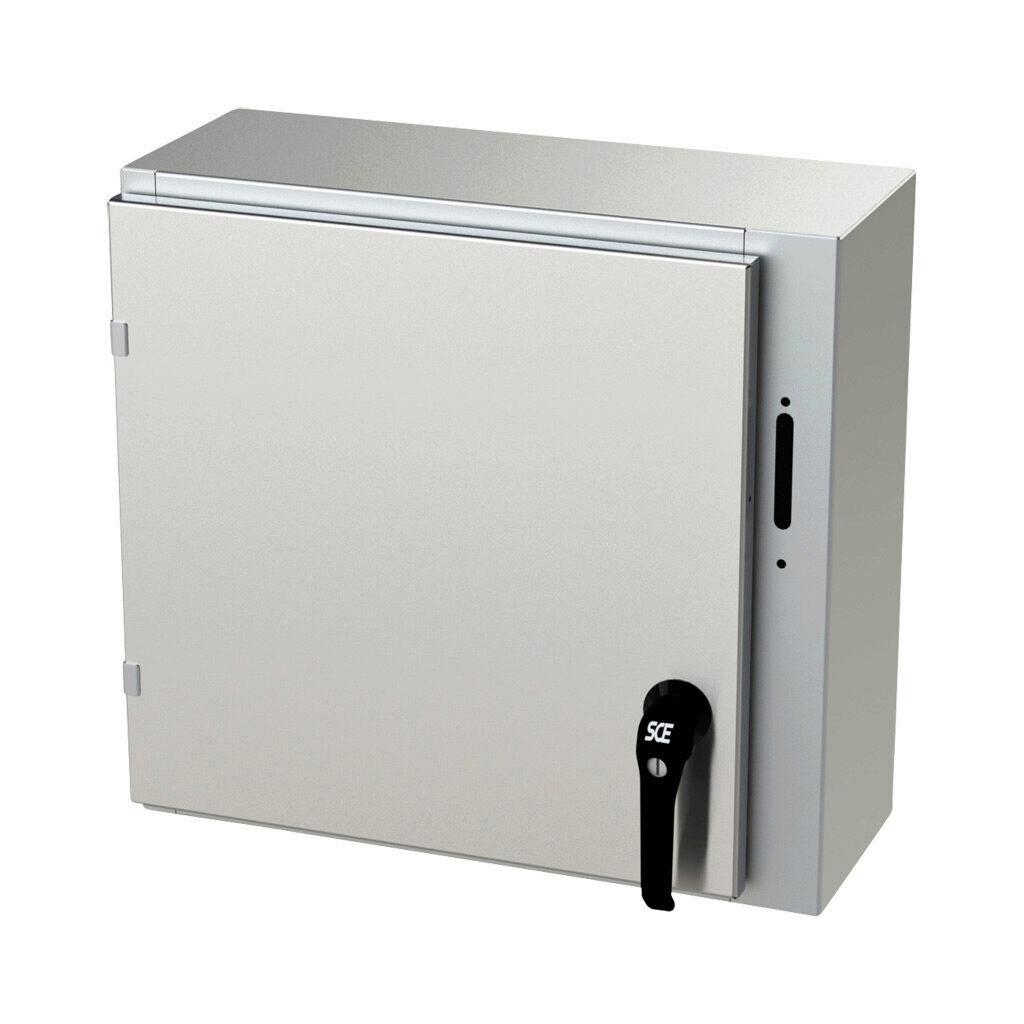 SCE-20XEL2108SSLP - Saginaw Enviroline series disconnect enclosure, NEMA 3R/4/4X/12/13, right flange, 20 x 21 x 8in (HxWxD), wall mount, 304 stainless steel, #4 brush finish, single-door, 2-point padlocking handle, purchase subpanel separately.