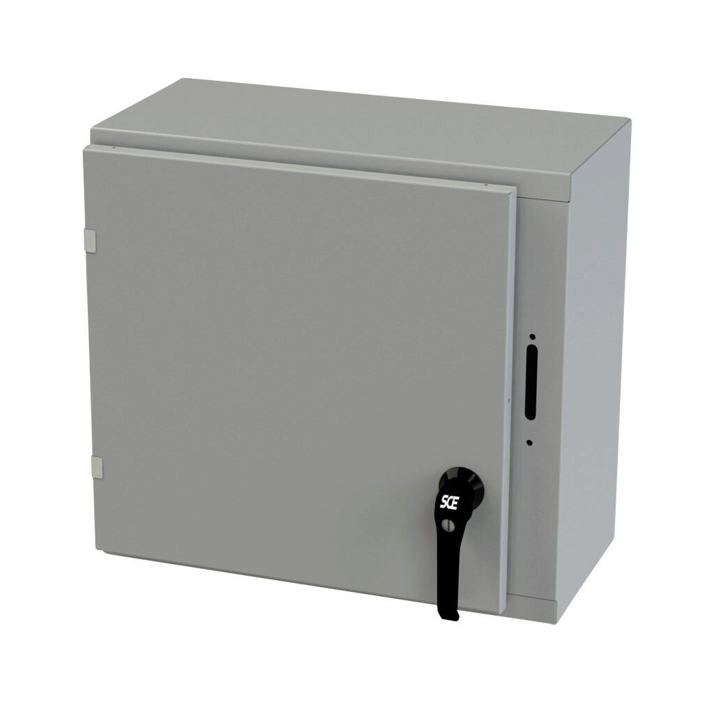SCE-20XEL2110LP - Saginaw Enviroline series disconnect enclosure, NEMA 3R/4/12/13, right flange, 20 x 21 x 10in (HxWxD), wall mount, carbon steel, ANSI 61 gray, powder coat finish, single-door, 2-point padlocking handle, purchase subpanel separately.