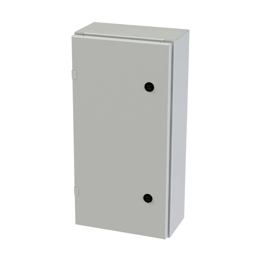 SCE-24EL1206LPLG - Saginaw Enviroline series enclosure, NEMA 3R/4/12/13, 24 x 12 x 6in (HxWxD), wall mount, carbon steel, RAL 7035 light gray, powder coat finish, single-door, 1/4-turn semi-flush latch.