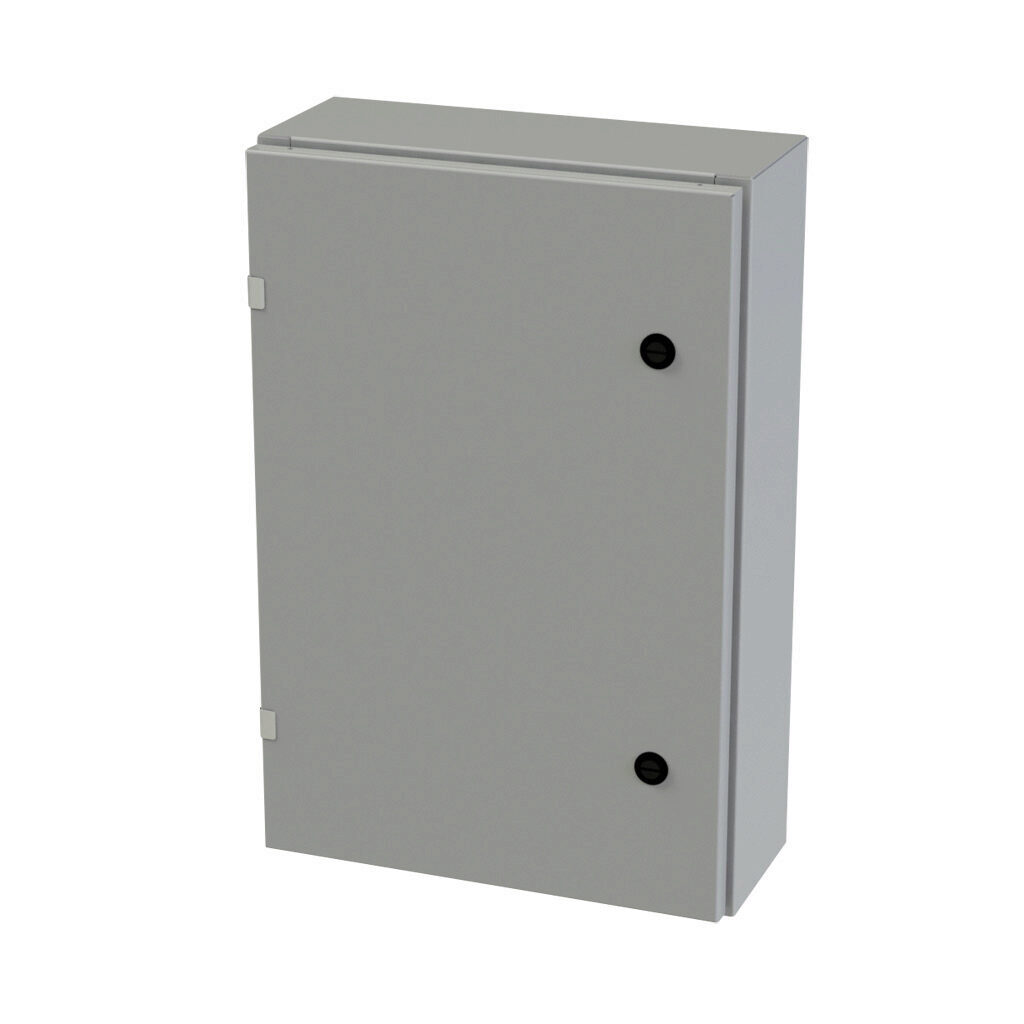 SCE-24EL1606LP - Saginaw Enviroline series enclosure, NEMA 3R/4/12/13, 24 x 16 x 6in (HxWxD), wall mount, carbon steel, ANSI 61 gray, powder coat finish, single-door, 1/4-turn semi-flush latch.