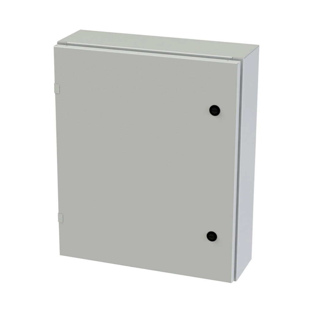 SCE-24EL2006LPLG - Saginaw Enviroline series enclosure, NEMA 3R/4/12/13, 24 x 20 x 6in (HxWxD), wall mount, carbon steel, RAL 7035 light gray, powder coat finish, single-door, 1/4-turn semi-flush latch.