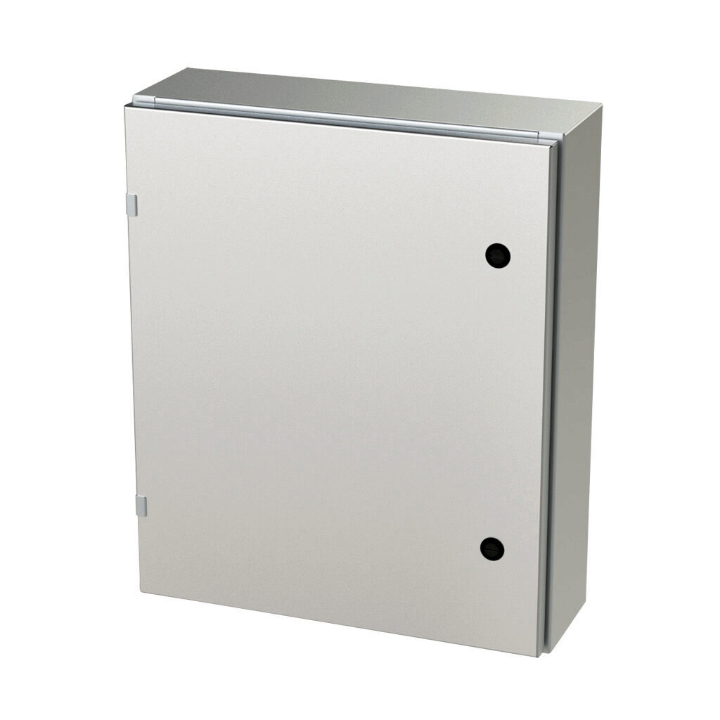 SCE-24EL2006SSLP - Saginaw Enviroline series enclosure, NEMA 3R/4/4X/12/13, 24 x 20 x 6in (HxWxD), wall mount, 304 stainless steel, #4 brush finish, single-door, 1/4-turn semi-flush latch.