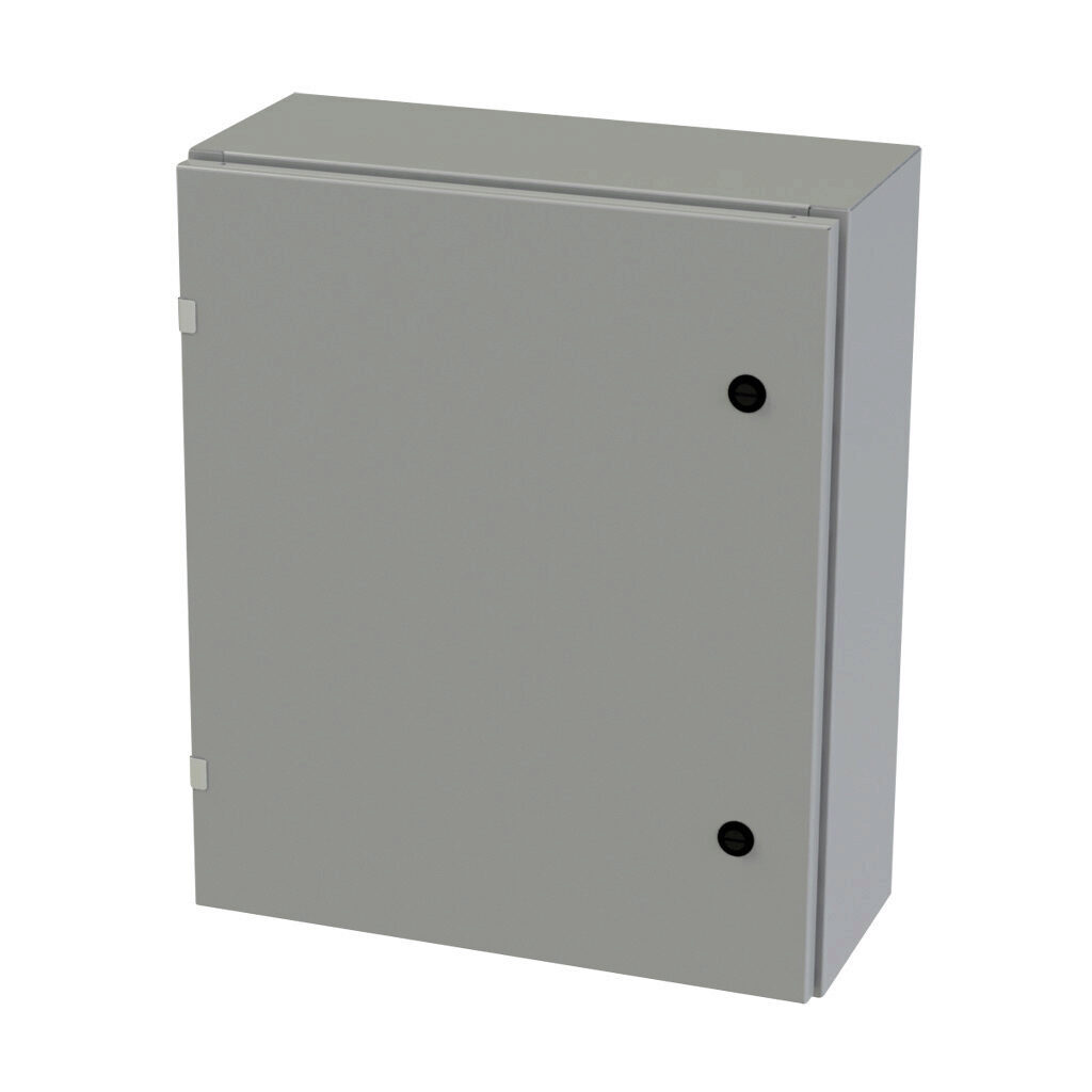 SCE-24EL2008LP - Saginaw Enviroline series enclosure, NEMA 3R/4/12/13, 24 x 20 x 8in (HxWxD), wall mount, carbon steel, ANSI 61 gray, powder coat finish, single-door, 1/4-turn semi-flush latch.