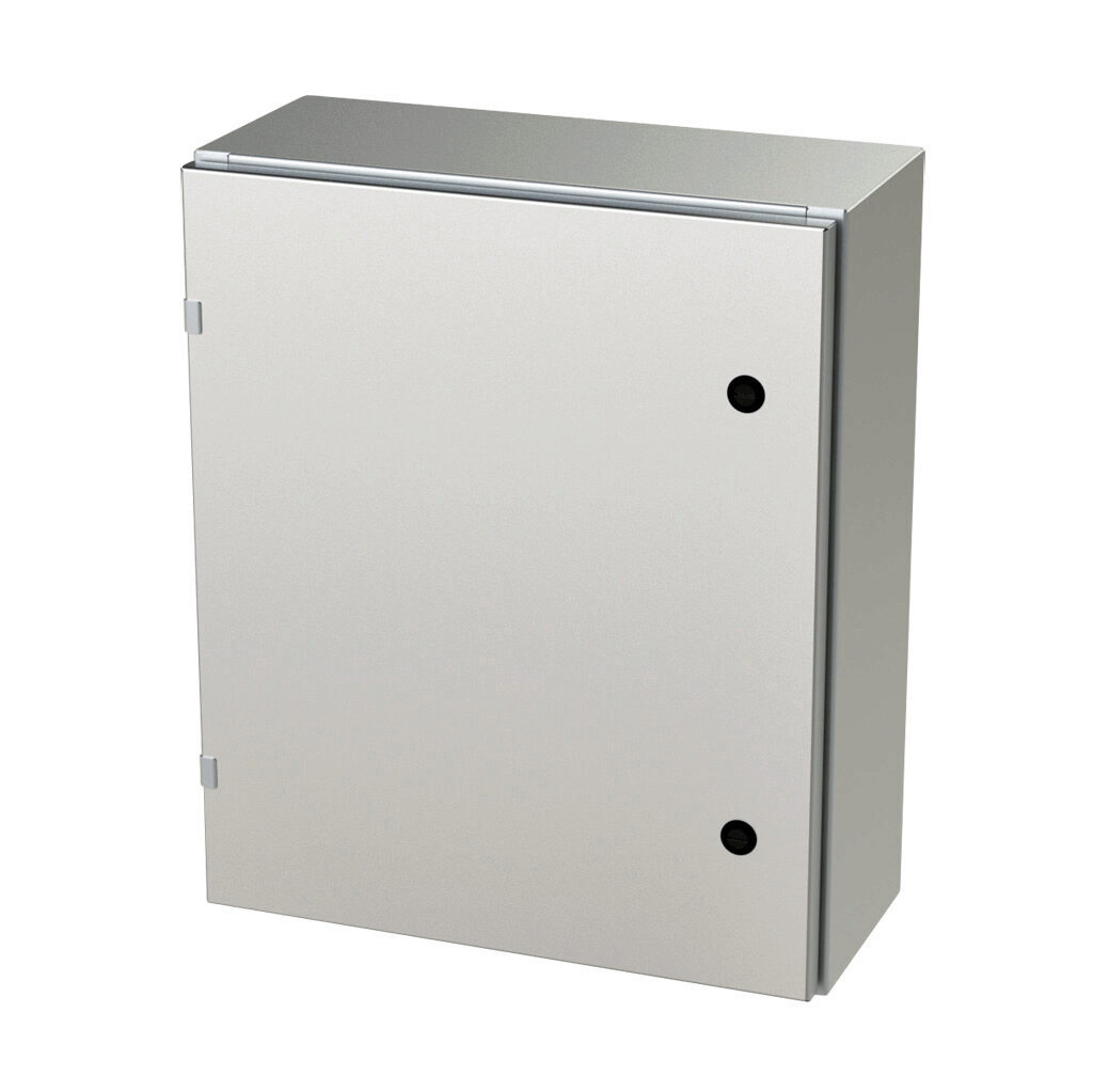 SCE-24EL2008SS6LP - Saginaw Enviroline series enclosure, NEMA 3R/4/4X/12/13, 24 x 20 x 8in (HxWxD), wall mount, 316L stainless steel, #4 brush finish, single-door, 1/4-turn semi-flush latch.