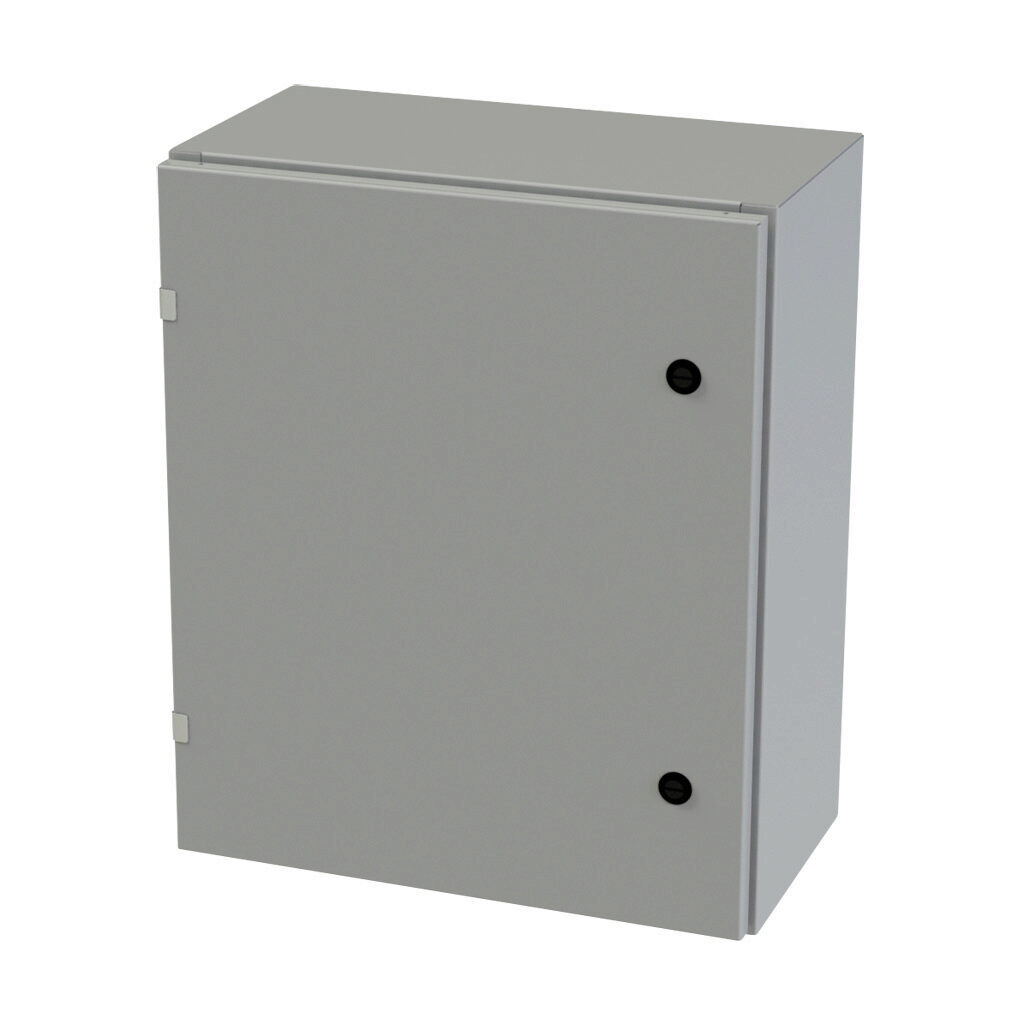 SCE-24EL2010LP - Saginaw Enviroline series enclosure, NEMA 3R/4/12/13, 24 x 20 x 10in (HxWxD), wall mount, carbon steel, ANSI 61 gray, powder coat finish, single-door, 1/4-turn semi-flush latch.