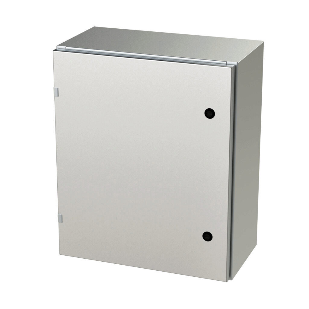 SCE-24EL2010SS6LP - Saginaw Enviroline series enclosure, NEMA 3R/4/4X/12/13, 24 x 20 x 10in (HxWxD), wall mount, 316L stainless steel, #4 brush finish, single-door, 1/4-turn semi-flush latch.