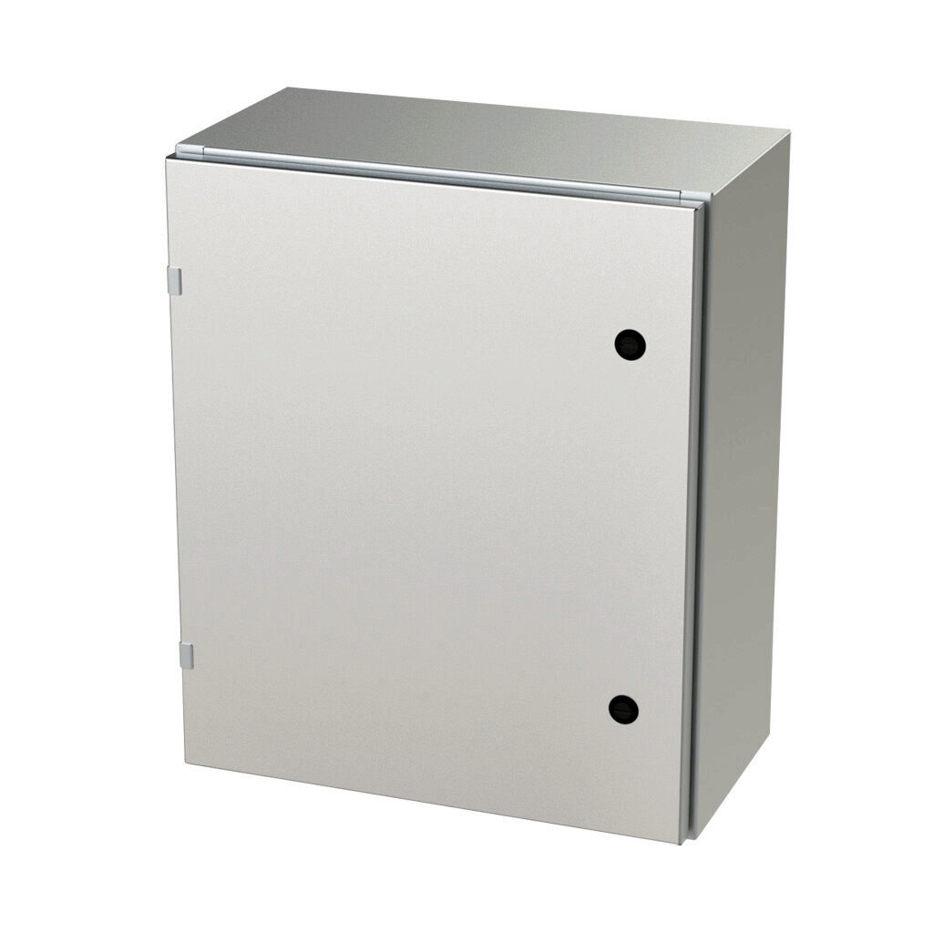 SCE-24EL2010SSLP - Saginaw Enviroline series enclosure, NEMA 3R/4/4X/12/13, 24 x 20 x 10in (HxWxD), wall mount, 304 stainless steel, #4 brush finish, single-door, 1/4-turn semi-flush latch.
