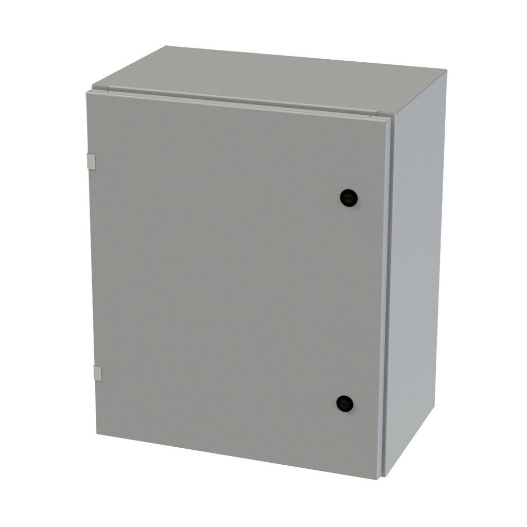 SCE-24EL2012LP - Saginaw Enviroline series enclosure, NEMA 3R/4/12/13, 24 x 20 x 12in (HxWxD), wall mount, carbon steel, ANSI 61 gray, powder coat finish, single-door, 1/4-turn semi-flush latch.