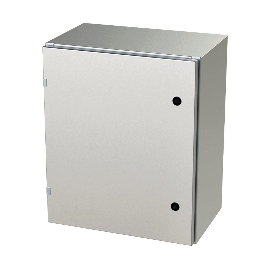 SCE-24EL2012SSLP - Saginaw Enviroline series enclosure, NEMA 3R/4/4X/12/13, 24 x 20 x 12in (HxWxD), wall mount, 304 stainless steel, #4 brush finish, single-door, 1/4-turn semi-flush latch.