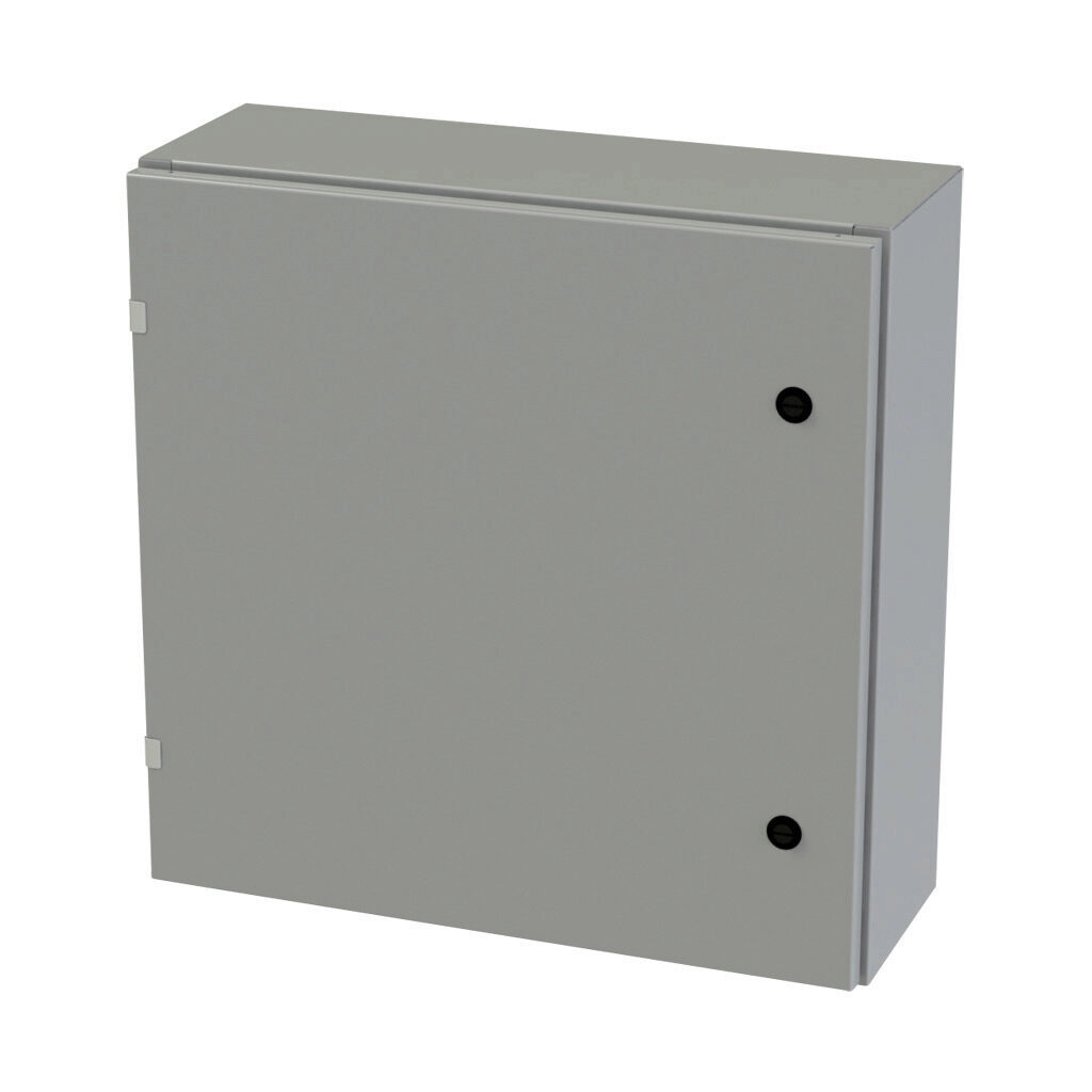 SCE-24EL2408LP - Saginaw Enviroline series enclosure, NEMA 3R/4/12/13, 24 x 24 x 8in (HxWxD), wall mount, carbon steel, ANSI 61 gray, powder coat finish, single-door, 1/4-turn semi-flush latch.