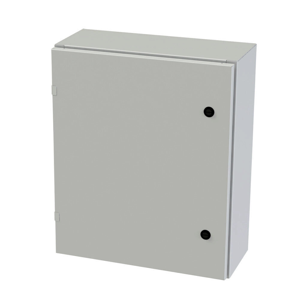 SCE-24EL2408LPLG - Saginaw Enviroline series enclosure, NEMA 3R/4/12/13, 24 x 24 x 8in (HxWxD), wall mount, carbon steel, RAL 7035 light gray, powder coat finish, single-door, 1/4-turn semi-flush latch.