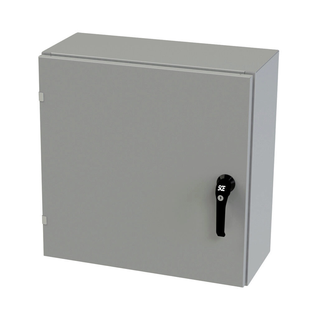 SCE-24EL2410LPPL - Saginaw Enviroline series enclosure, NEMA 3R/4/12/13, 24 x 24 x 10in (HxWxD), wall mount, carbon steel, ANSI 61 gray, powder coat finish, single-door, 3-point keylocking/padlocking combo handle.