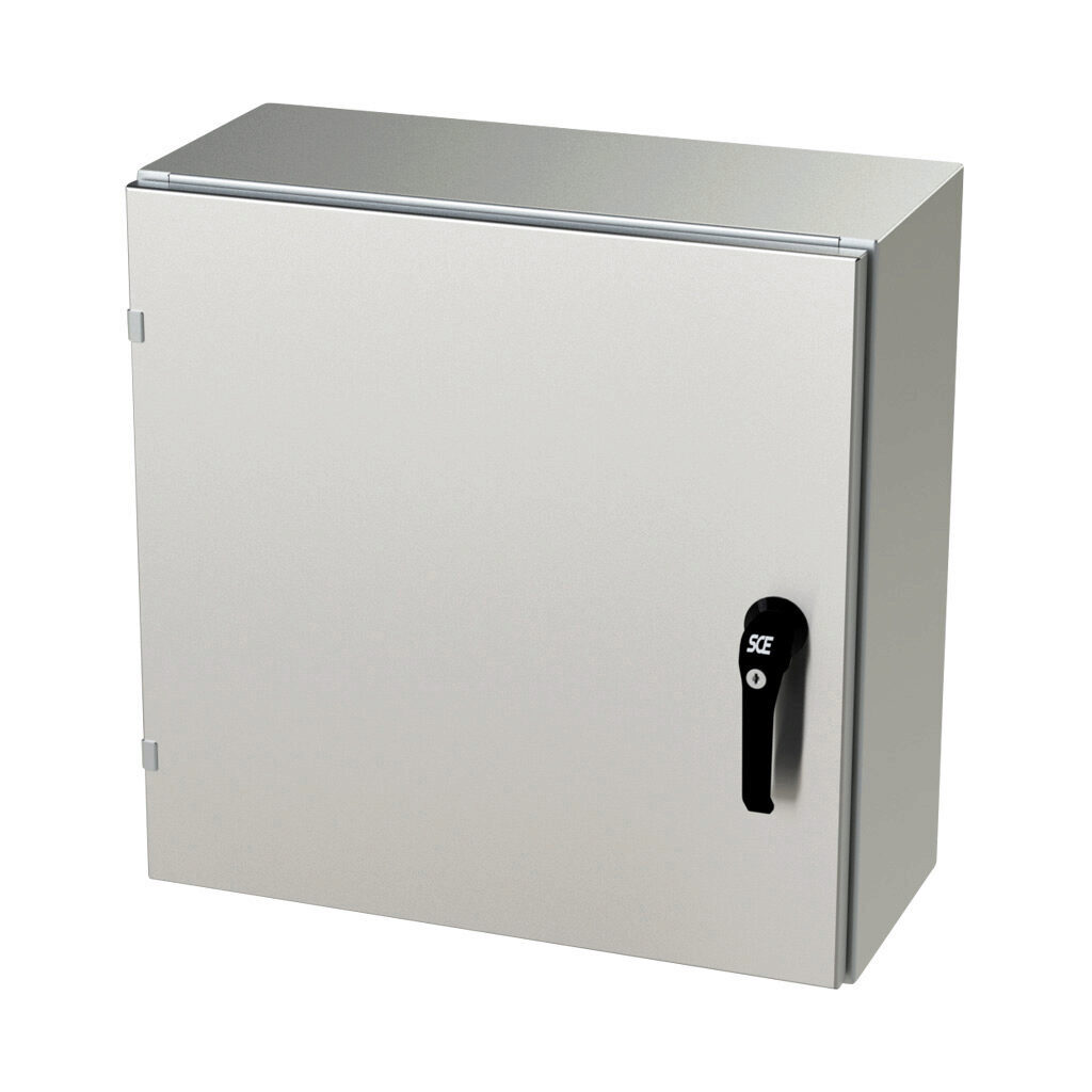 SCE-24EL2410SS6LPPL - Saginaw Enviroline series enclosure, NEMA 3R/4/4X/12/13, 24 x 24 x 10in (HxWxD), wall mount, 316L stainless steel, #4 brush finish, single-door, 3-point keylocking/padlocking combo handle.