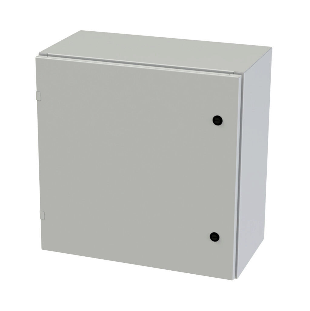 SCE-24EL2412LPLG - Saginaw Enviroline series enclosure, NEMA 3R/4/12/13, 24 x 24 x 12in (HxWxD), wall mount, carbon steel, RAL 7035 light gray, powder coat finish, single-door, 1/4-turn semi-flush latch.