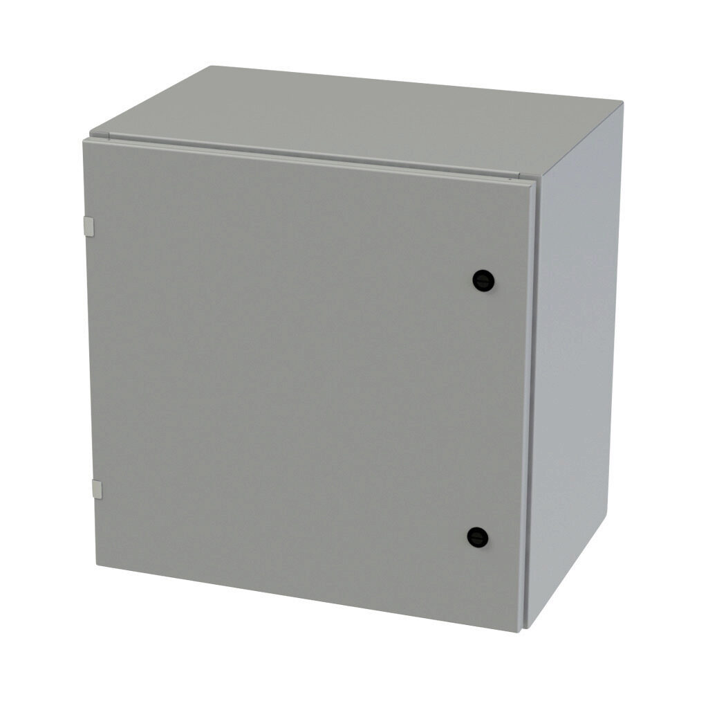 SCE-24EL2416LP - Saginaw Enviroline series enclosure, NEMA 3R/4/12/13, 24 x 24 x 16in (HxWxD), wall mount, carbon steel, ANSI 61 gray, powder coat finish, single-door, 1/4-turn semi-flush latch.