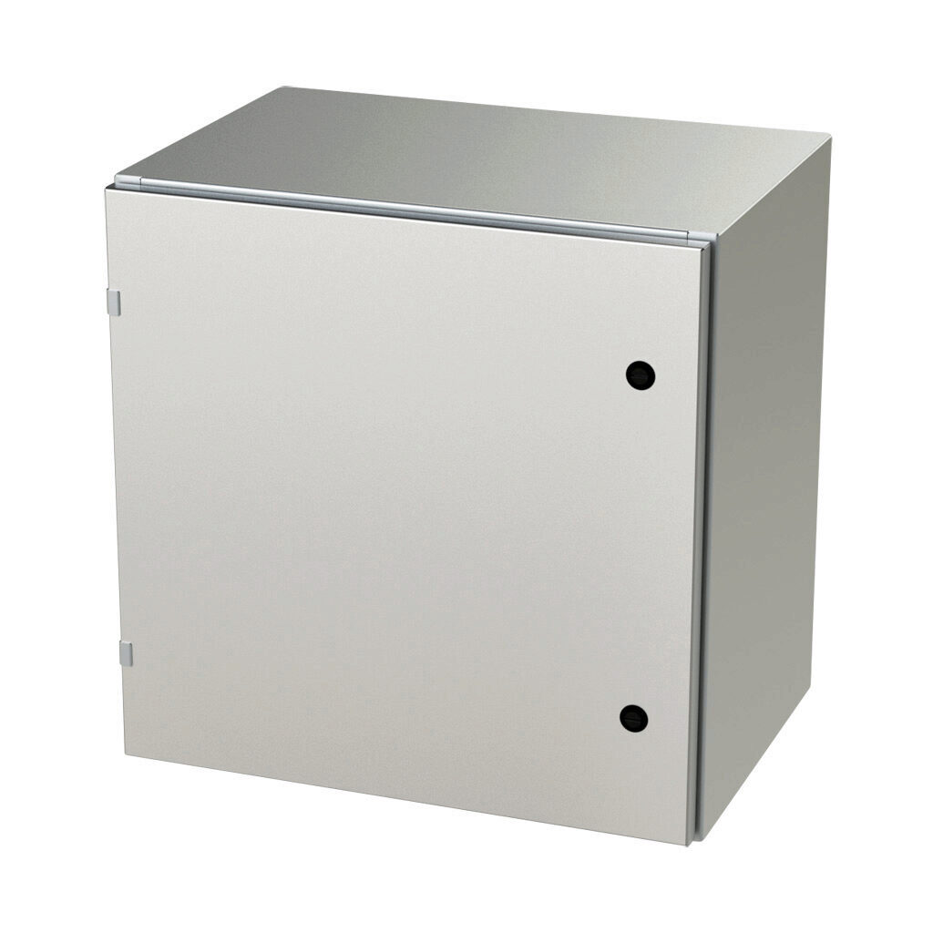 SCE-24EL2416SS6LP - Saginaw Enviroline series enclosure, NEMA 3R/4/4X/12/13, 24 x 24 x 16in (HxWxD), wall mount, 316L stainless steel, #4 brush finish, single-door, 1/4-turn semi-flush latch.