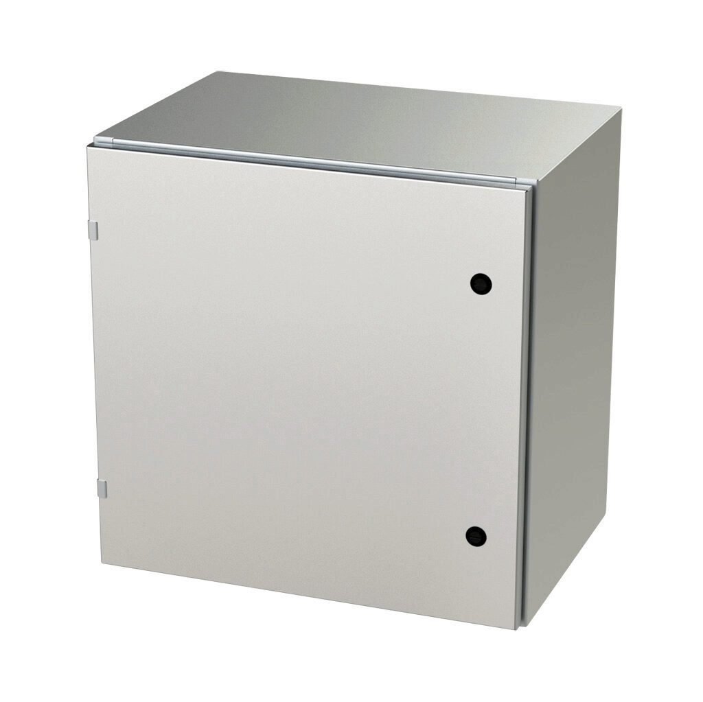 SCE-24EL2416SSLP - Saginaw Enviroline series enclosure, NEMA 3R/4/4X/12/13, 24 x 24 x 16in (HxWxD), wall mount, 304 stainless steel, #4 brush finish, single-door, 1/4-turn semi-flush latch.