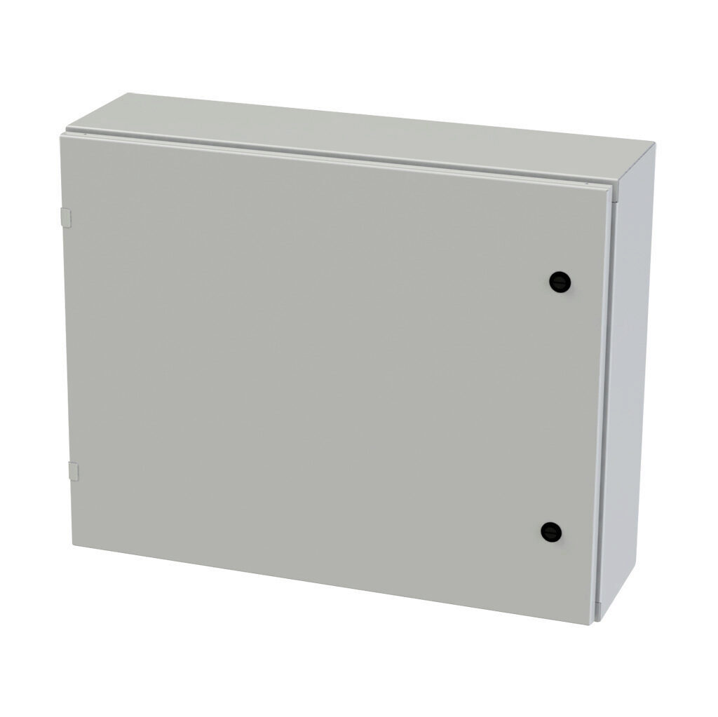 SCE-24EL3008LPLG - Saginaw Enviroline series enclosure, NEMA 3R/4/12/13, 24 x 30 x 8in (HxWxD), wall mount, carbon steel, RAL 7035 light gray, powder coat finish, single-door, 1/4-turn semi-flush latch.